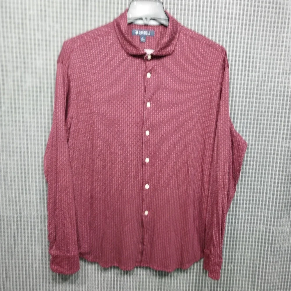 Cremieux Mens Button Down Shirt Geometric Pattern XL Burgundy RED 100% Cotton